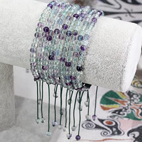 Keleny Natural Gemtones 4mm Round Beads Crystal Adjustable Braided Macrame Tassels Bracelets Unisex - color: Green AA Grade Clear Fluorite