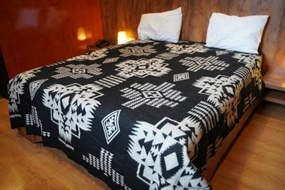 AHUAY Premium Hypoallergenic Alpaca Wool Blanket – Reversible 2-in-1 Andean Geometric Throw, Ultra Soft Warm Lightweight, Handmade in Ecuador (Imbabura Black and White, King) - color: Imbabura Black and White, size: King (100" x 83")