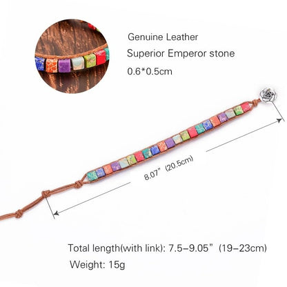 7 Chakra Bracelet Bohemian Handmade Leather Wrap Healing Protection Natural Stone Yoga Beaded Bracelets Boho Friendship Jewelry - color: Lazuli