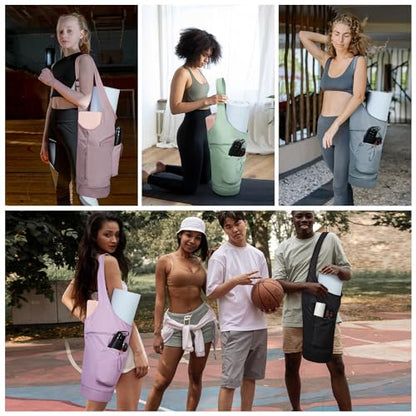 sportsnew Yoga Mat Bag, Large Opening Long Tote Yoga Mat Carrier Holder Bag with Waterproof Wet Pocket and Drawstring Water Bottle Pocket, Adjustable Shoulder Strap Storage Bag, patent pending - color: Mint Green