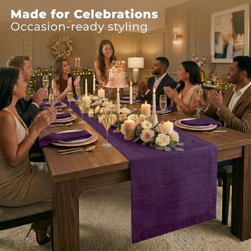 Luxe Shine™ by D'Moksha Purple Table Runner 120 Inches Long, Elegant Silk Table Runner, Machine Washable, 14 x 120 Inch for Dresser, Dining- Summer, Father's Day - color: Purple, size: 14 X 120 Inch