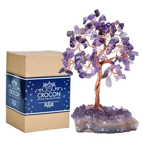 Crocon® Amethyst Crystals Tree with Cluster Base Tree of Life, Birthday Gifts for Women, Men Decor for Shelf, Sister Gift, Birthday Gifts for Mom, Cute Home Office Decor Purple Housewarming Present - color: Ac Amethyst Cluster Base