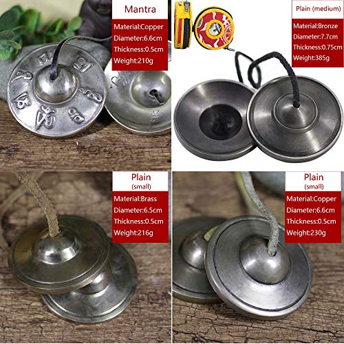 Tibetan Tingsha Bell Set - Tibetan Cymbals - for Sound Healing, Yoga, Meditation, and Mindfulness,Handmade in Nepal,Made of Bronze,Plain Pattern,Black Color，7.7cm/3.0 inch - color: 11-Bronze-Plain-7.5cm