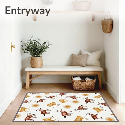 Flatwoven High Traffic Area Rug 6x9, Jungle Safari Animal Yarn Art Handicraft Hoop, Non Slip, Stain Resistant, Washable Area Rugs for Living Room, Bedroom (Brown, 6x9) - color: Brown/Pattern 2, size: 6' x 9' (Rectangular)
