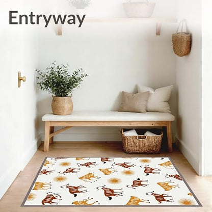 Flatwoven High Traffic Area Rug 6x9, Jungle Safari Animal Yarn Art Handicraft Hoop, Non Slip, Stain Resistant, Washable Area Rugs for Living Room, Bedroom (Brown, 6x9) - color: Brown/Pattern 2, size: 6' x 9' (Rectangular)