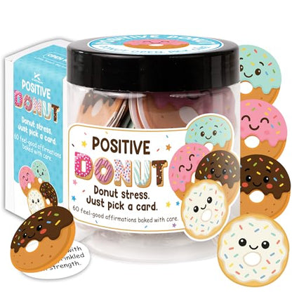 Positive Donut Jar, Emotional Inspirational Support 60 Affirmation Cards, Stocking Stuffers for Teen Girls, Birthday Gifts for Teenage Girls, Teen Girl Gifts Trendy Stuff - color: Positive Donut