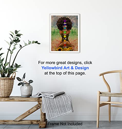 Black Art for African American Women - Boho Positive Affirmations Zen Meditation Decor - Inspirational Afro Yoga Wall Art - New Age Hippie Chakra Room Decor - Personal Growth Uplifting Spiritual Gifts - size: 8"L x 10"W