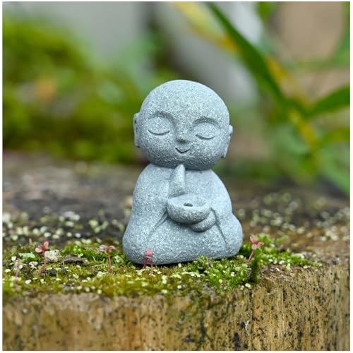 livelyfish Japanese Monk Statue Praying Zen Sandstone Mini Buddha Statues Asian Garden Sculptures for Wealth Good Luck Feng Shui Home Decor, H - color: H