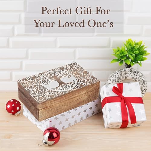 Ajuny Tree of Life Pattern Decorative Box Keepsake Trinket Holder Treasure Chest Jewelry Organizer for Necklaces Watch Storage Boxes Great for Gift- 8X5 Inch - style: Artisanal