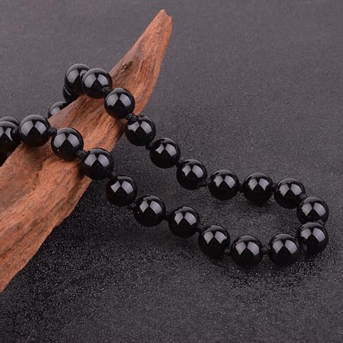 KIKILA Mala Beads 108 Natural Stone GemStones Japamala Yoga Meditation Hand Knotted Beaded Tassel Necklace for Women Men - style: Black Agate