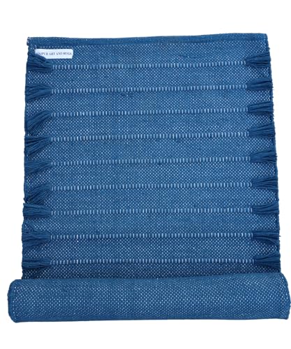 Jaipur art & Rugs Organic Cotton Yoga Mat - Eco-Friendly Hand-Woven Rug - Non Slip & Thick (24”x72”x5mm) for Everyday Fitness at Home - Comfortable Extra-Long - color: Blue