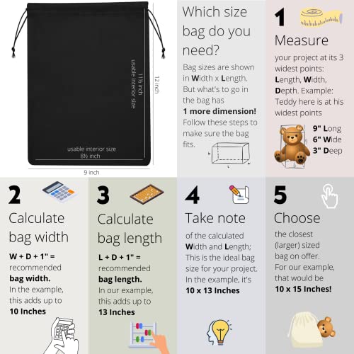 PALTERWEAR Black Cotton Drawstring Bags, Reusable Quality with Double String, For Pantry Gifts Kitchen - Pack of 6 (Black Cotton Blend, 9 x 12 Inch) - color: Black Cotton Blend, size: 9 x 12 Inch