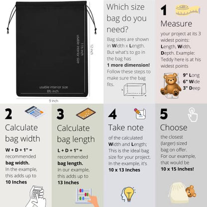PALTERWEAR Black Cotton Drawstring Bags, Reusable Quality with Double String, For Pantry Gifts Kitchen - Pack of 6 (Black Cotton Blend, 9 x 12 Inch) - color: Black Cotton Blend, size: 9 x 12 Inch
