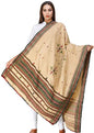 Exotic India Shawl from Kutch with Embroidered Bootis and Mirrors - Wool - color: Beige