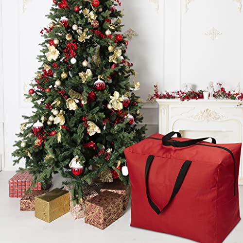 ProPik Holiday Ornaments Accessories Storage Bag Tear-proof Polyester Material 15” X 9.8” X 18.1” With Handles And Full Length Zipper (Red) - color: Red