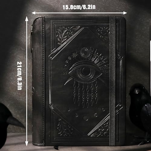 TIEFOSSI Lined Journal Notebook for Women Men, Leather Journal with Pen, A5 Evil Eye Hardcover Notebook for Work, Journaling, Travel & School, 100 GSM Thick Paper, 320 Numbered Pages, 6.2 x 8.3 in - color: Black