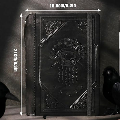TIEFOSSI Lined Journal Notebook for Women Men, Leather Journal with Pen, A5 Evil Eye Hardcover Notebook for Work, Journaling, Travel & School, 100 GSM Thick Paper, 320 Numbered Pages, 6.2 x 8.3 in - color: Black