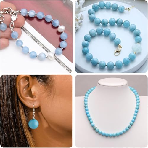 60pcs 6mm Natural Stone Beads Blue Chalcedony Beads Crystal Gemstone for Jewelry Making, DIY Bracelet Necklace - color: Blue Chalcedony, size: 6mm