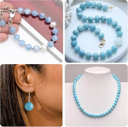 60pcs 6mm Natural Stone Beads Blue Chalcedony Beads Crystal Gemstone for Jewelry Making, DIY Bracelet Necklace - color: Blue Chalcedony, size: 6mm