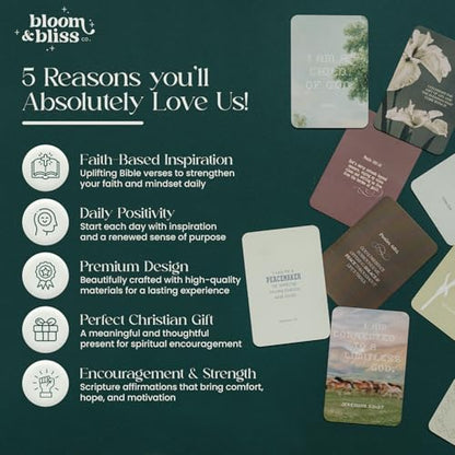 Positive Affirmation Cards | 50 Bible Verse Card + Display Stand | Scripture, Prayer, and Faith Cards | Inspirational for Christians, Men & Women