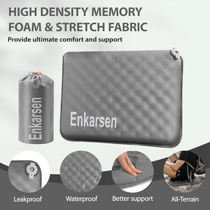 Inflatable Travel Seat Cushion – Self-Inflating Memory Foam Pad for Airplane, Stadium Bleachers, Camping, Hiking & Backpacking – Ultralight Compact & Portable Sitting Cushion - color: Grey