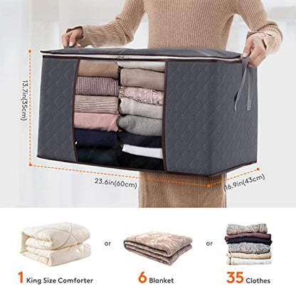 Lifewit 3 Pack 90L Clothes Storage Bins with Lids, Foldable Blanket Storage Bags with Zippers, Clear Window and Reinforced Handles, Closet and Organization for Clothing, Sweater, Comforter, Bedding - size: 90L