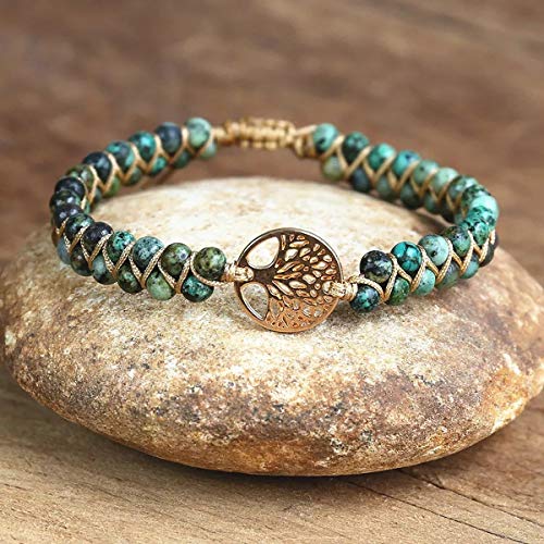 Jinxiuge Tree of Life Turquoise Stone Bracelet for Women Handmade Braided Layered Bead Bracelet with Black Gift Box - style: Style-C