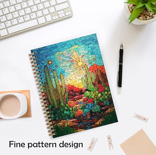 Country Western Southwestern Cactus Notebook, Cactus Journal, Colorful Arizona Desert Landscape Hardcover Spiral Notebooks 5.5x8.3 Inch - color: Color_5