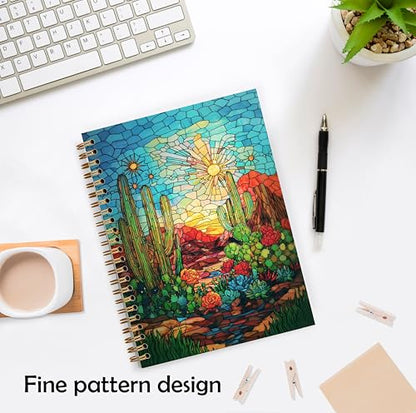 Country Western Southwestern Cactus Notebook, Cactus Journal, Colorful Arizona Desert Landscape Hardcover Spiral Notebooks 5.5x8.3 Inch - color: Color_5