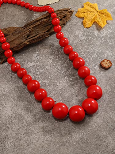 COLORFUL BLING Ethnic Natural Wood Beads Necklace for Men Women Africa Wooden Chain Chunky Strand Necklace Statement Hip Hop Jewelry - color: red 75cm