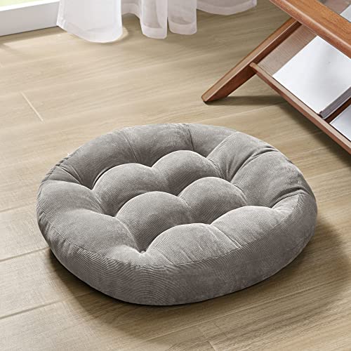 Degrees of Comfort Meditation Floor Pillow, Round Large Pillows Seating for Adults, Tufted Corduroy Cushion for Tatami Living Room, Grey, 22 Inch - color: Round | Grey | 1 Pack, size: 1 Pack