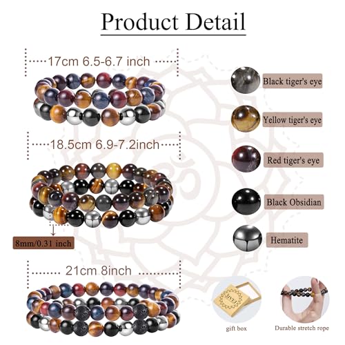 Bivei Natural Gemstone Semi Precious Healing Crystals Handmade Stretchy Round Beads Bracelet,Stocking Stuffers for Women Enhance Positive Energy - color: 8mm Triple Protection Set, size: Large: 8-8.26 inch