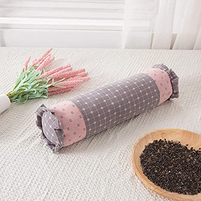 Round Neck Buckwheat Pillow, Neck Support Cervical Pillow for Side and Back Sleepers with Removable Washable Cover (16x4 inch, Grey&Pink) - color: Grey&pink