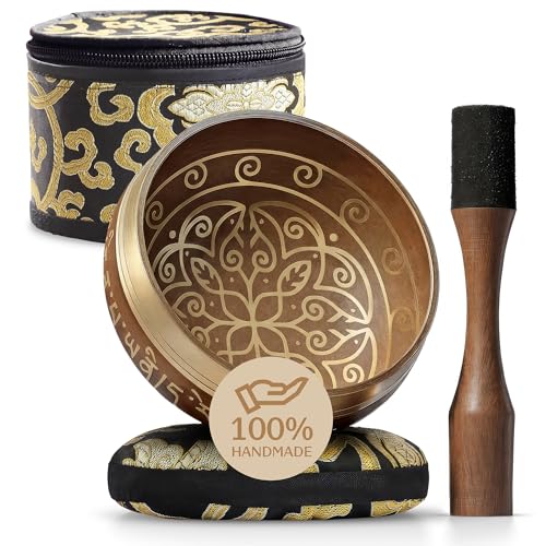 Silent Mind Tibetan Singing Bowl Set – Easy to Play & Beginner Friendly Meditation Bowl with Cushion, Mallet & Case | Stress Relief & Mindfulness | Gift-Ready - color: Cosmic Gold, size: With Case