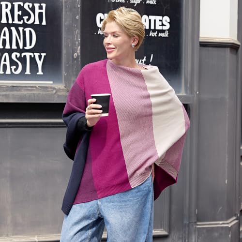 MissShorthair Knit Shawl Wraps for Women Boho Crochet Shawls Cape Open Front Cardigan - color: Purple Gradient Striped