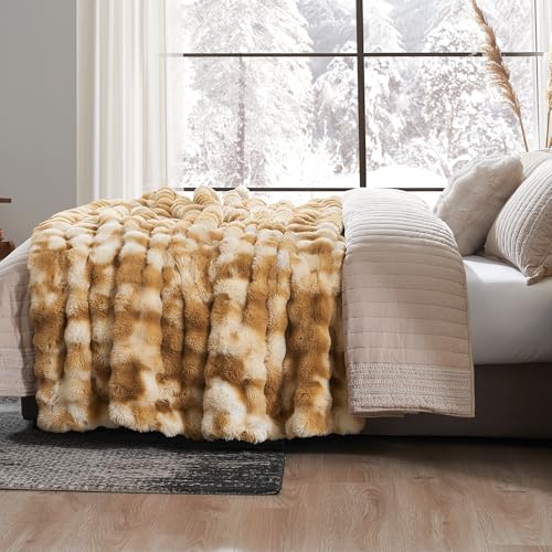 Amélie Home Faux Fur Throw Blanket, Ultra Soft Fuzzy Plush Bubble Blanket for Couch, Bed & Living Room, 60"x80", Tie-dye Khaki - color: Tie-dye Khaki, size: 60" x 80"