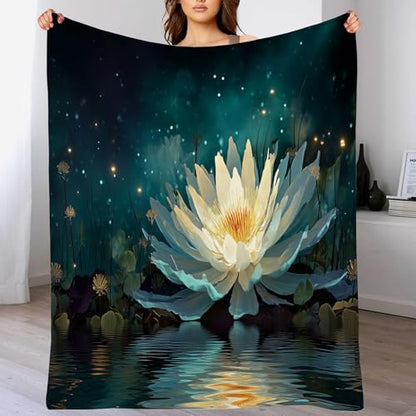 Lotus Throw Blanket, Meditation Contemplation Flowers Bed Blanket,Soft Flannel Fleece Turquoise Throw Blankets Cozy Fluffy Plush Blankets 60×80 inch - size: 60"×80" Twin