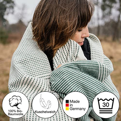 IBENA Salerno 100% Organic Cotton Cuddly Soft Jacquard Woven Ombre Throw Blanket (Green) - color: Green