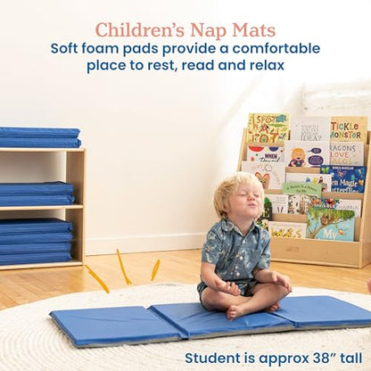 ECR4Kids Everyday Folding Rest Mat, 3-Section, 1in, Sleeping Pad, Blue/Grey, 5-Pack