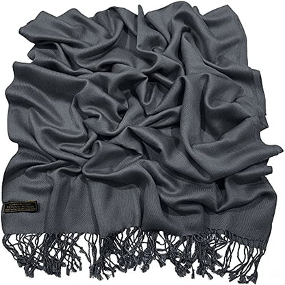 CJ Apparel Solid Color Tassels Design Nepalese Shawl Scarf Wrap Stole Throw Head Wrap Pashmina Gift Hand Made in Nepal New - color: Charcoal Black A1022