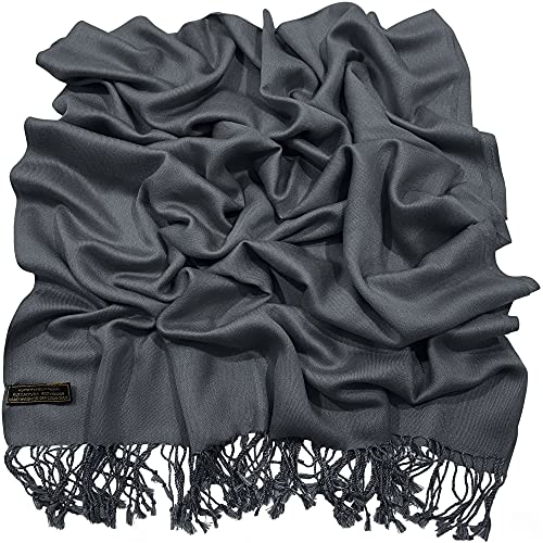 CJ Apparel Solid Color Tassels Design Nepalese Shawl Scarf Wrap Stole Throw Head Wrap Pashmina Gift Hand Made in Nepal New - color: Dark Grey A1038