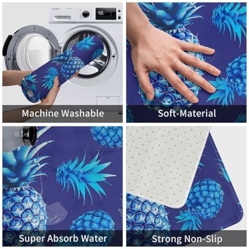 Blue Pineapple Printed Flannel Non - Slip Floor Mat 16x24in - Soft Plush Microfiber Rug for Every Indoor Space - color: Blue Pineapple