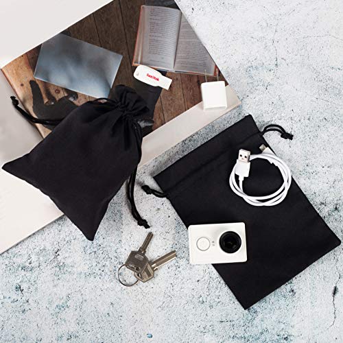 Black Cotton Drawstring Bags, Reusable Quality with Double String, For Pantry Gifts Stationery - Pack of 6 (Black Cotton Blend, 5 x 7 Inch) - color: Black Cotton Blend, size: 5 x 7 Inch