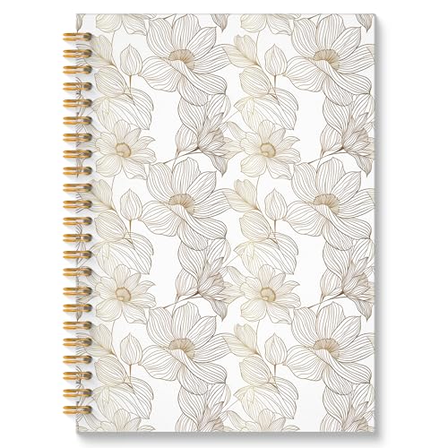Elegant Neutral Floral Spiral Notebook, Beige and Gold Botanical Journal, Vintage Minimalist Linear Flower Plant Hardcover Notebook Journal, 5.5x8.3 Inch - color: Style02