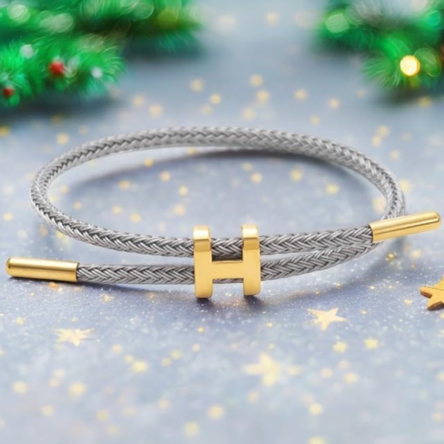 OSIRIDEH2 Bracelet with Adjustable Design Polished H Shape Buckle, Bracelets for Women, 18k Gold-plated Buckle Design Titanium Steel Wire Rope Women's Gift Jewelry - color: gray gold