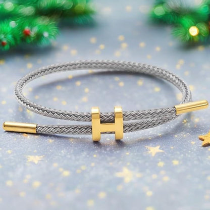 OSIRIDEH2 Bracelet with Adjustable Design Polished H Shape Buckle, Bracelets for Women, 18k Gold-plated Buckle Design Titanium Steel Wire Rope Women's Gift Jewelry - color: gray gold