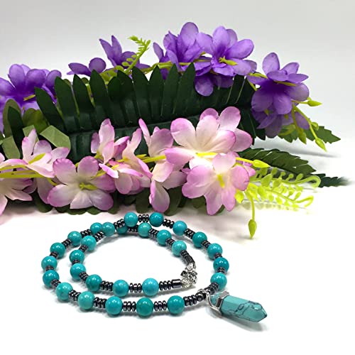 Healing Stress Anxiety Meditation Grounding Energy Gemstone Necklace Series - color: Healing Gemstone Necklace Series-Natural Turquoise -8 mm 18 inch- Stone