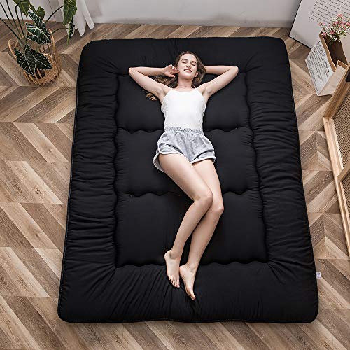 MAXYOYO Japanese Floor Mattress Futon Mattress, 4" Thicken Tatami Mat Sleeping Pad Foldable Roll Up Mat Boys Girls Dormitory Pad Kids Floor Lounger, Black, Full - color: Black, size: Full