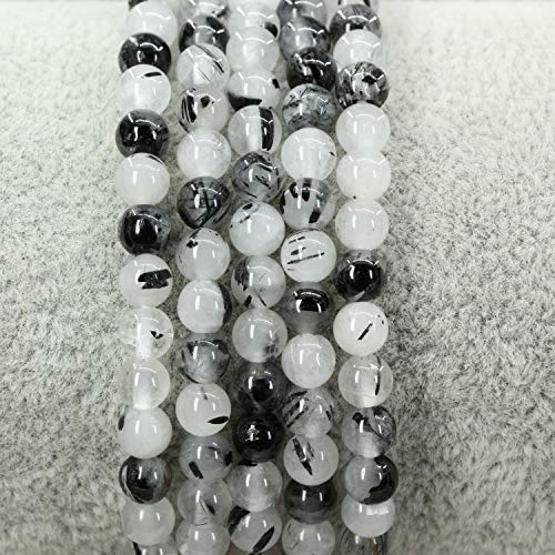 Keleny 4mm Natural Round Beads Gemstones Rock Crystal Stretch Bracelet 7 Inch Unisex - color: Black Rutilated Quartzite