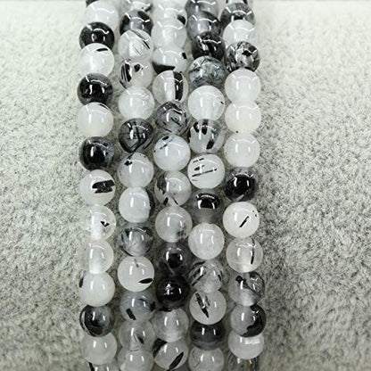 Keleny 4mm Natural Round Beads Gemstones Rock Crystal Stretch Bracelet 7 Inch Unisex - color: Black Rutilated Quartzite